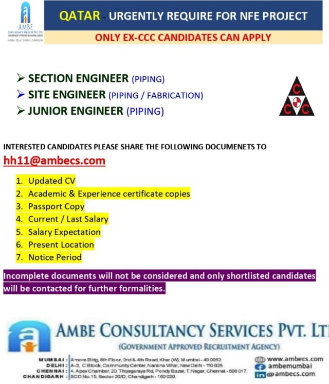 AMBE CONSULTANCY SERVICES PVT. LTD. JOBS - Assignments Abroad Time