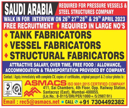 HIRING FOR STEEL STRUCTURES COMPANY SAUDI ARABIA  - Assignments Abroad Time