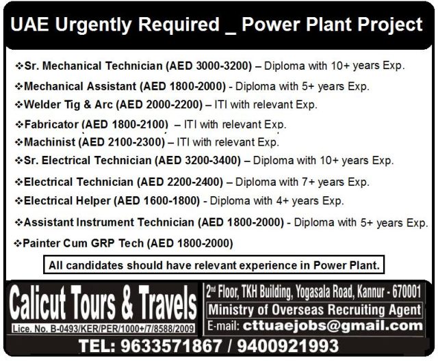 Hiring for Power Plant Project - UAE - Assignments Abroad Time