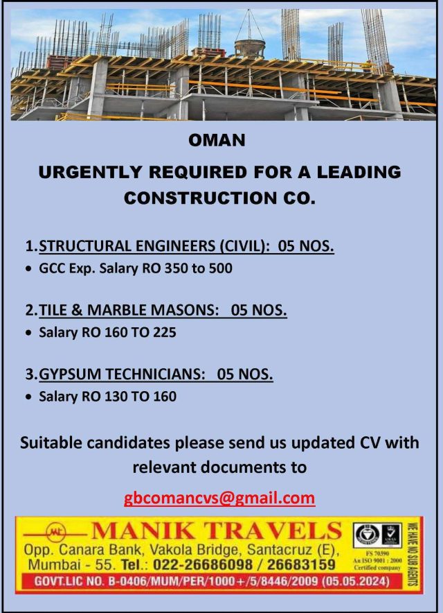OMAN - URGENTLY REQUIRED FOR A LEADING CONSTRUCTION CO.  - Assignments Abroad Time