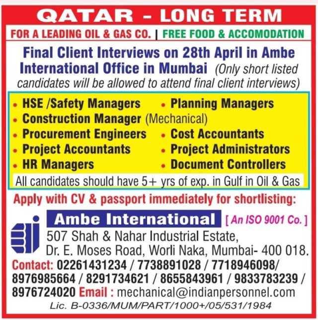 QATAR OIL AND GAS JOBS LONG TERM  - Assignments Abroad Time