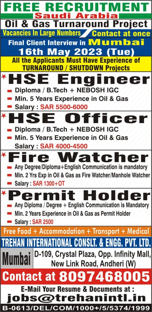 Free Recruitment Oil & Gas Turnaround Project Saudi Arabia  - Assignments Abroad Time
