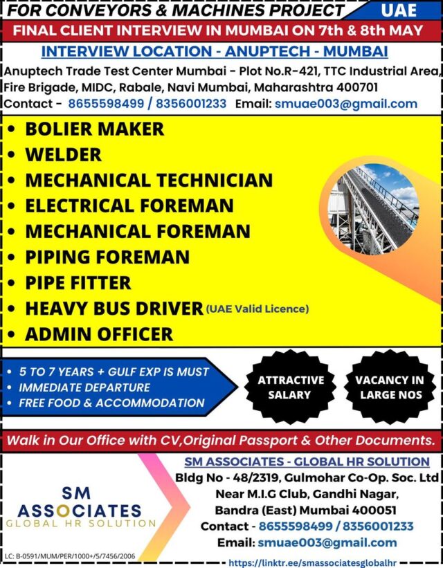 HIRING FOR CONVEYORS & MACHINE PROJECT UAE - Assignments Abroad Time