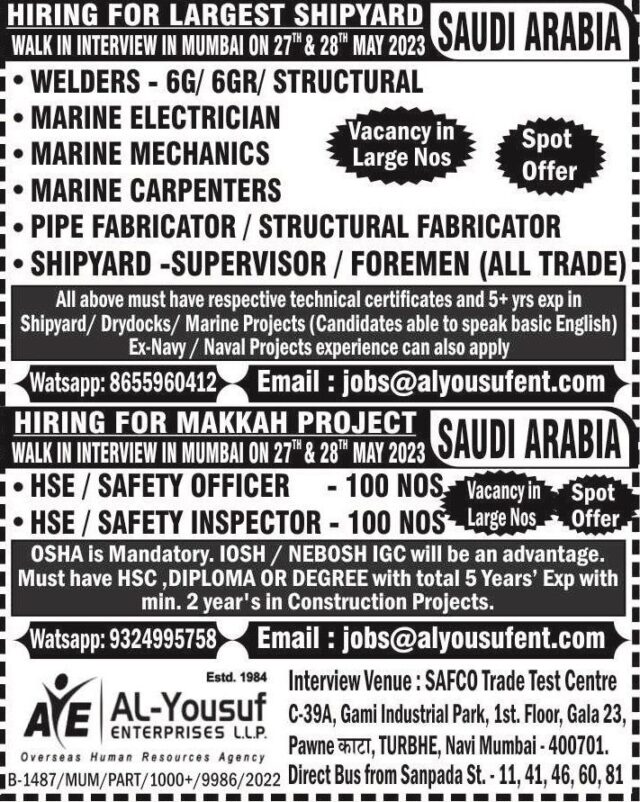 Hiring for Largest Shipyard / Makkah Projects.- Saudi Arabia  - Assignments Abroad Time