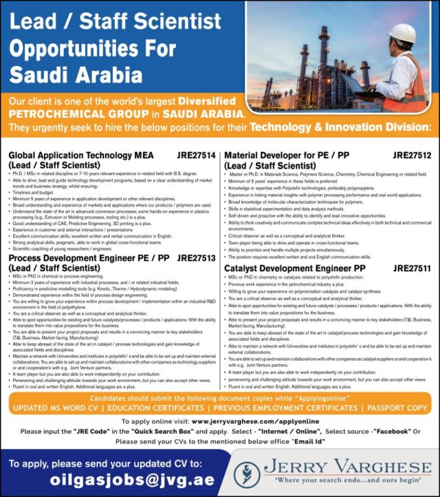 Lead / Staff Scientist Opportunities for Saudi Arabia - Assignments Abroad Time