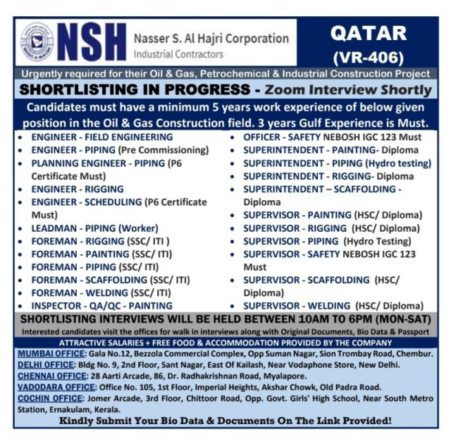 NSH QATAR RECRUITMENT  - Assignments Abroad Time