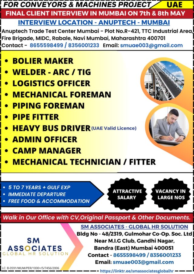 RECRUITING FOR CONVEYORS & MACHINE PROJECT UAE - Assignments Abroad Time