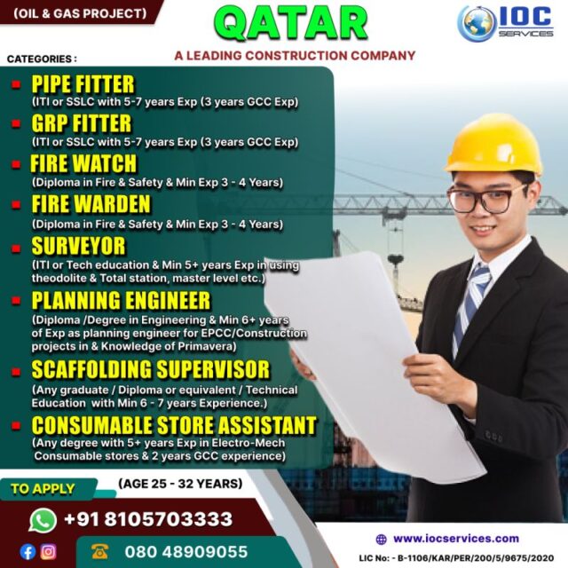 REQUIRED FOR A LEADING COMPANY (OIL & GAS PROJECT) - QATAR - Assignments Abroad Time