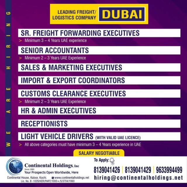 REQUIRED FOR LOGISTICS COMPANY DUBAI  - Assignments Abroad Time