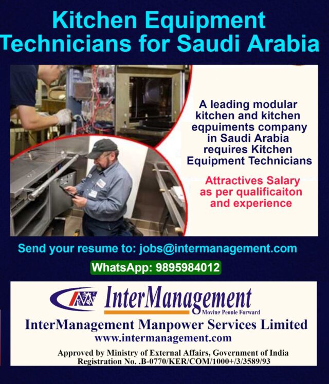 Required Kitchen Equipment Technicians for Saudi Arabia  - Assignments Abroad Time