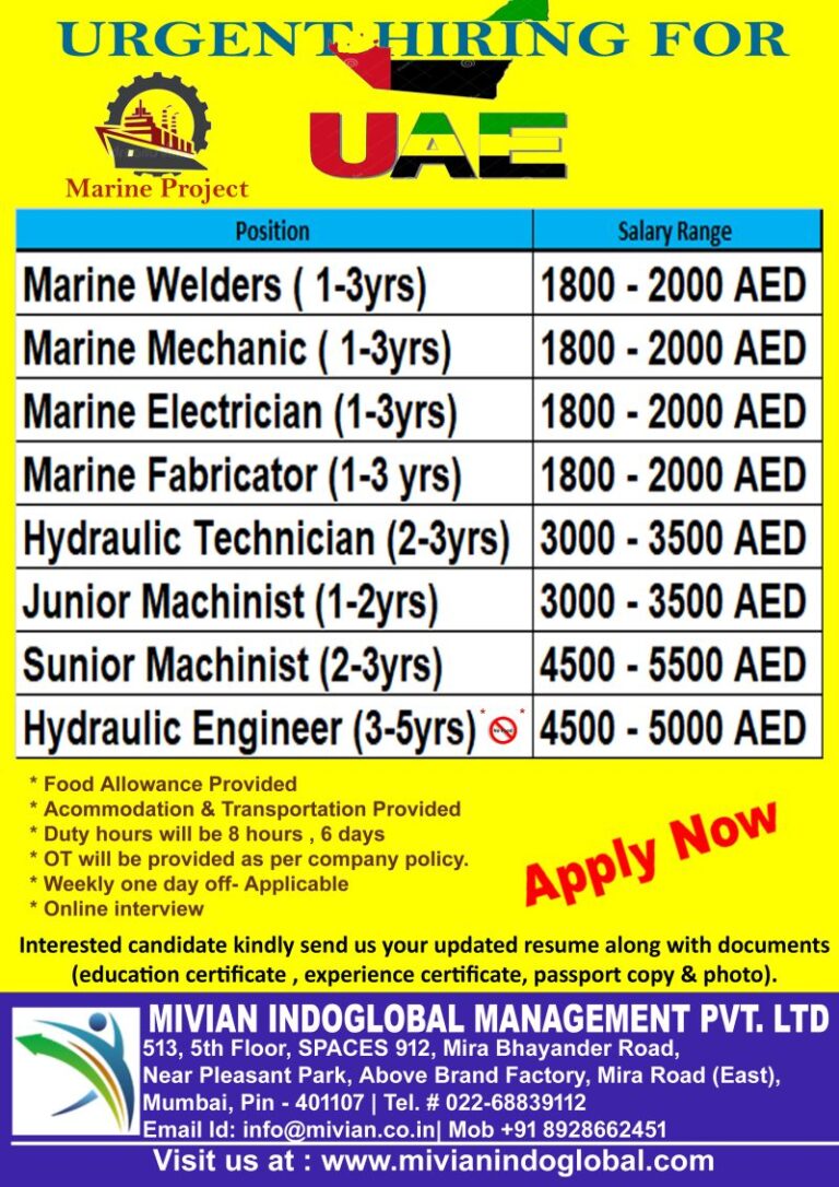 Urgent Hiring for Marine Project in UAE