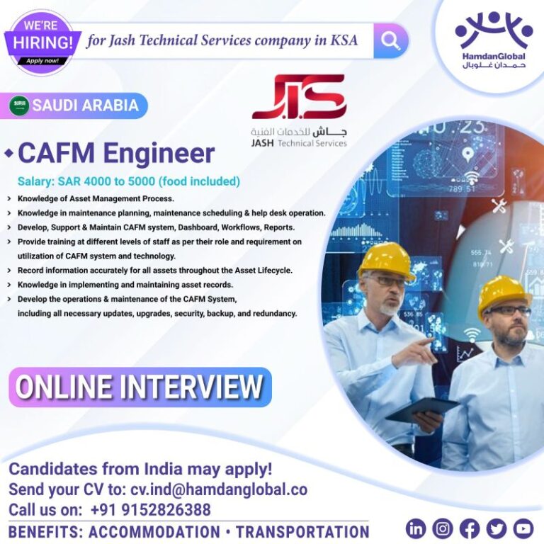 Saudi Arab – Hiring for Jash Technical Services company