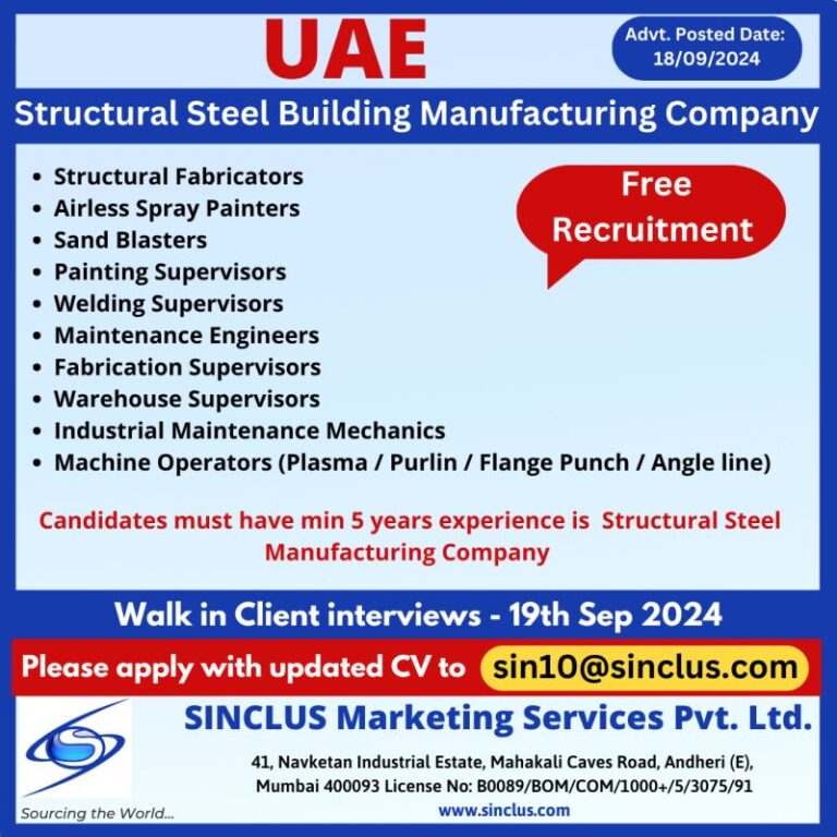 Free Recruitment for UAE | Structural Steel Building Manufacturing Company