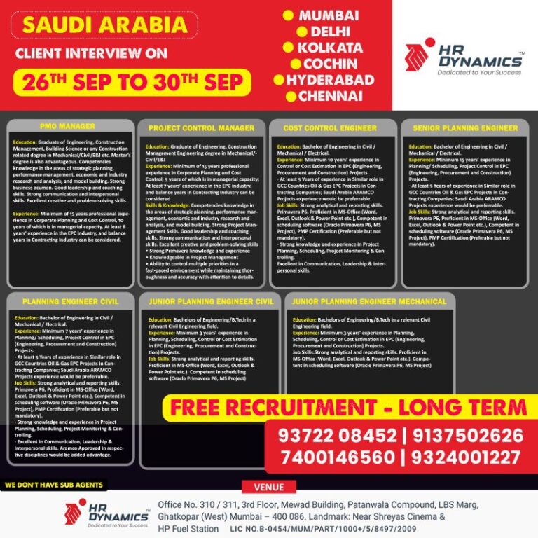 Free Recruitment for Saudi Arabia