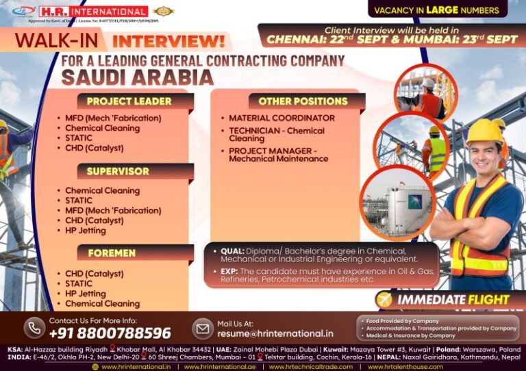 Recruitment for a leading general contracting company in Saudi Arabia