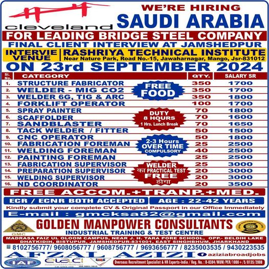 Urgent Hiring for Saudi Arabia – Leading Bridge Steel Company