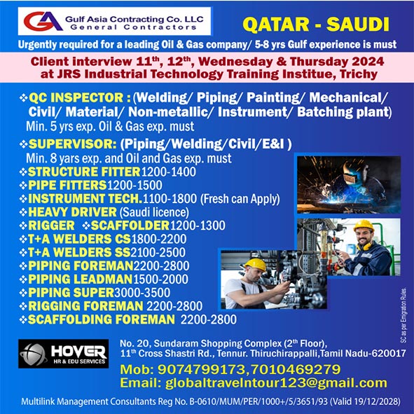 Qatar & Saudi Arabia – Job Openings for Gulf Asia Contracting Co. LLC 