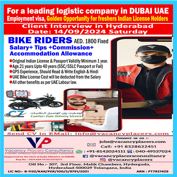 Job Opportunity for Bike Riders in Dubai