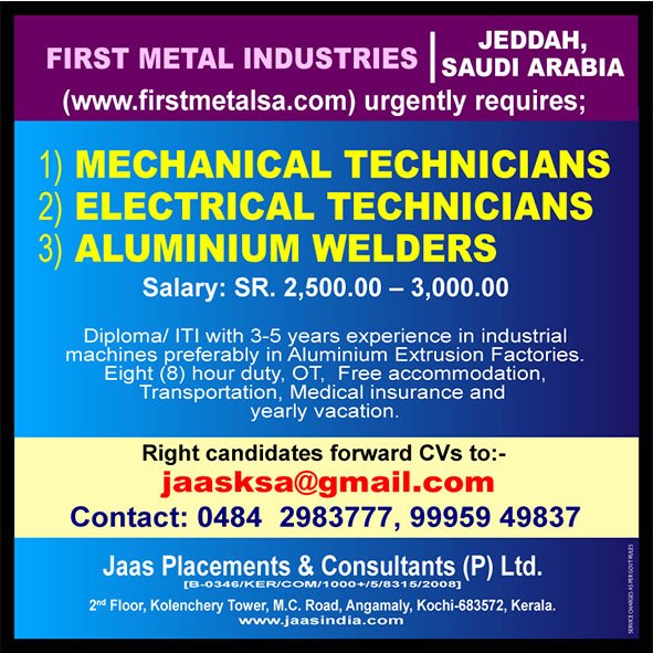 Urgent Recruitment for First Metal Industries