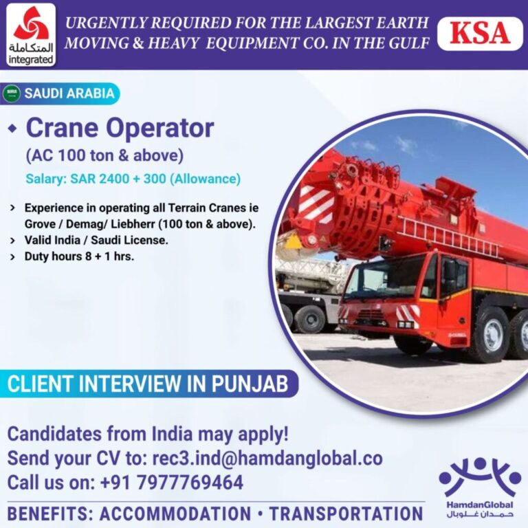 Hiring For the largest Earth Moving & Heavy Equipment company in Kuwait & Saudi Arabia