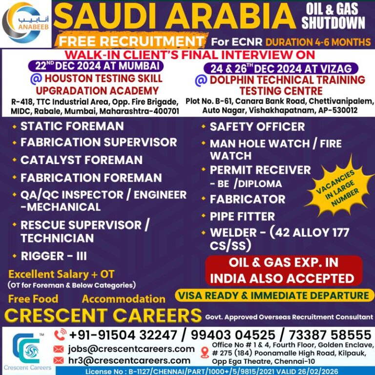 Oil & Gas Shutdown Jobs in Saudi Arabia