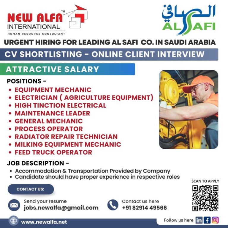 Job Opportunities in Saudi Arabia Al Safi Company