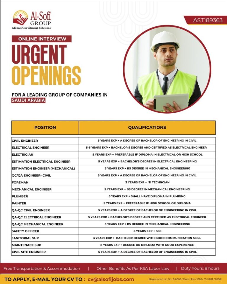 Urgent Job Openings in Saudi Arabia – Apply Now!