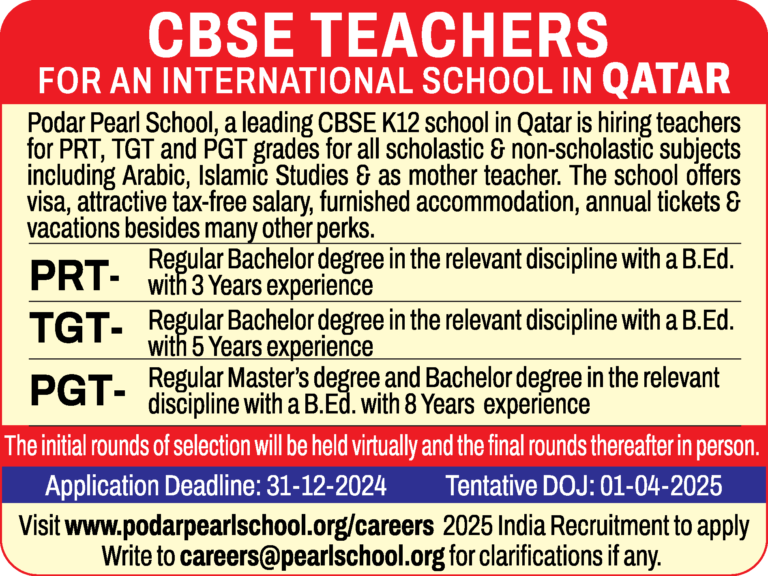 Teaching Opportunities in Qatar – CBSE Teachers Wanted!