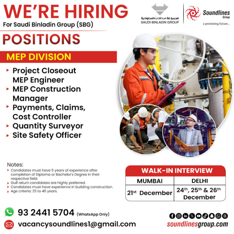 Recruiting For Saudi Binladin Group (SBG)