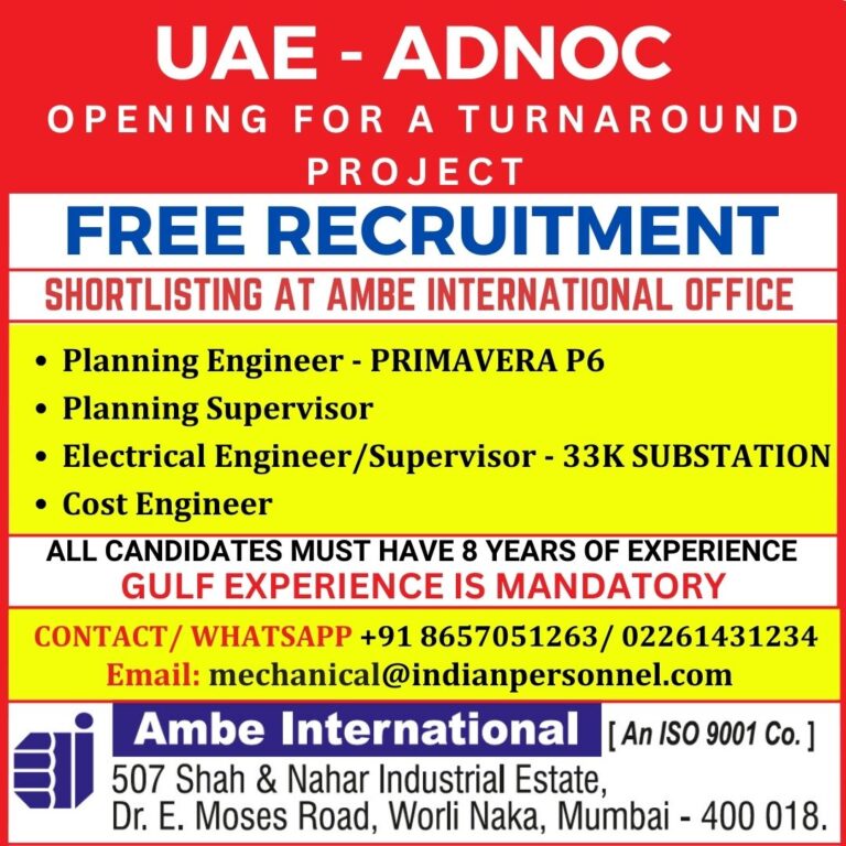 UAE ADNOC Turnaround Project Hiring Now