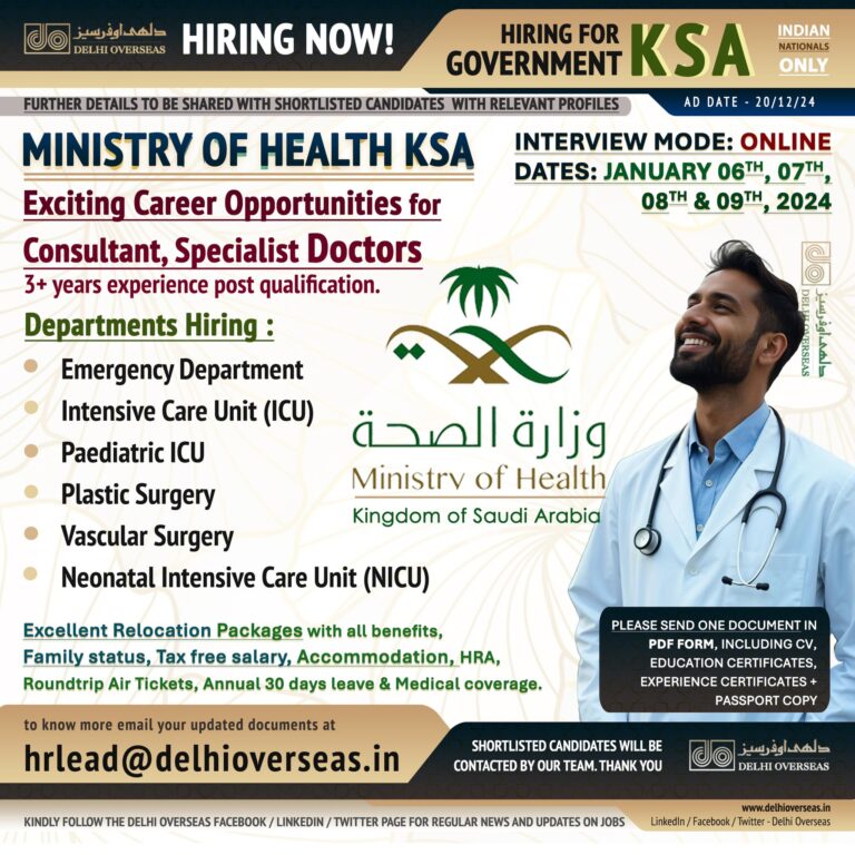 Hiring for Ministry of Health KSA – Consultant and Specialist Doctor Opportunities