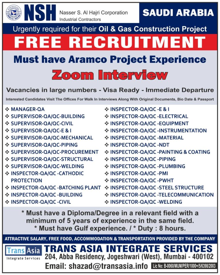 Saudi Arabia – Free Recruitment: Oil & Gas Construction Jobs