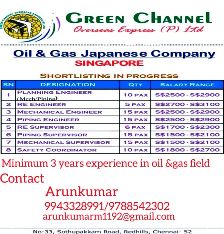 Job Opportunities in Singapore for Oil & Gas Professionals